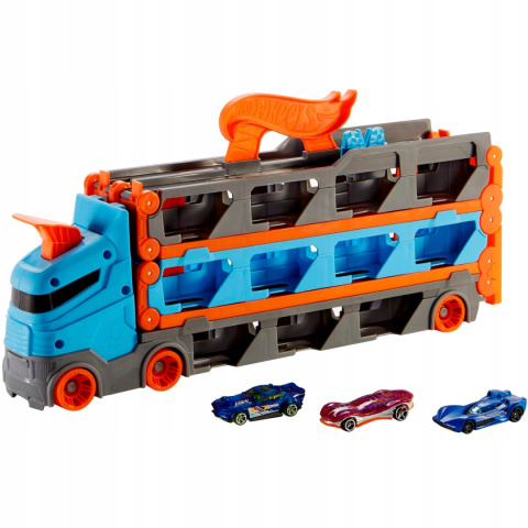 Hot Wheels Zestaw Mega Długi Wyścigowy Transporter 2w1 3 auta GVG37