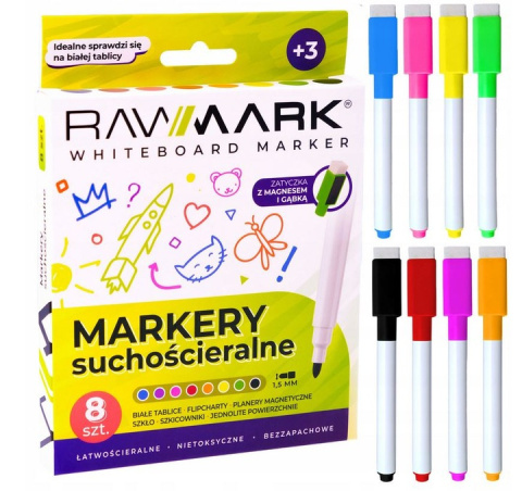 Rawmark Markery Suchościeralne do Tablic 8 kolorów