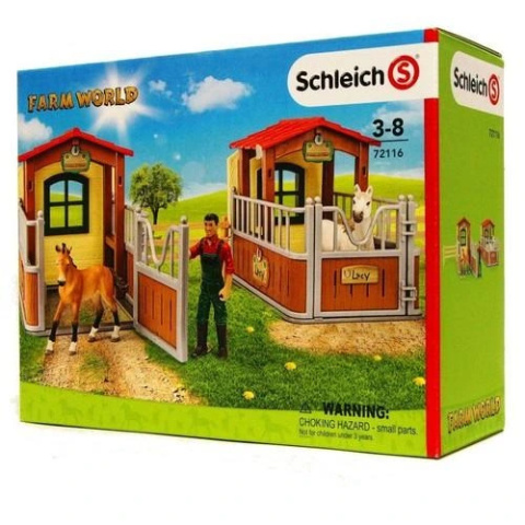 Schleich 72116 Zestaw Otwarta Stajnia dla Koni 2 Boksy 2 Figurki